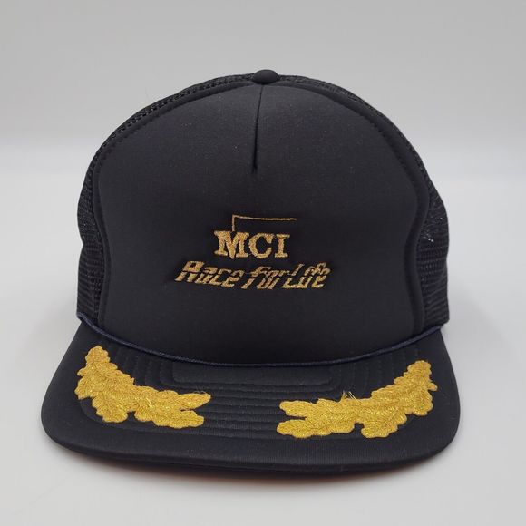 Vintage MCI Race For Life Embroidered Black Mesh Scrambled Eggs Snapback Hat Cap - Picture 2 of 10